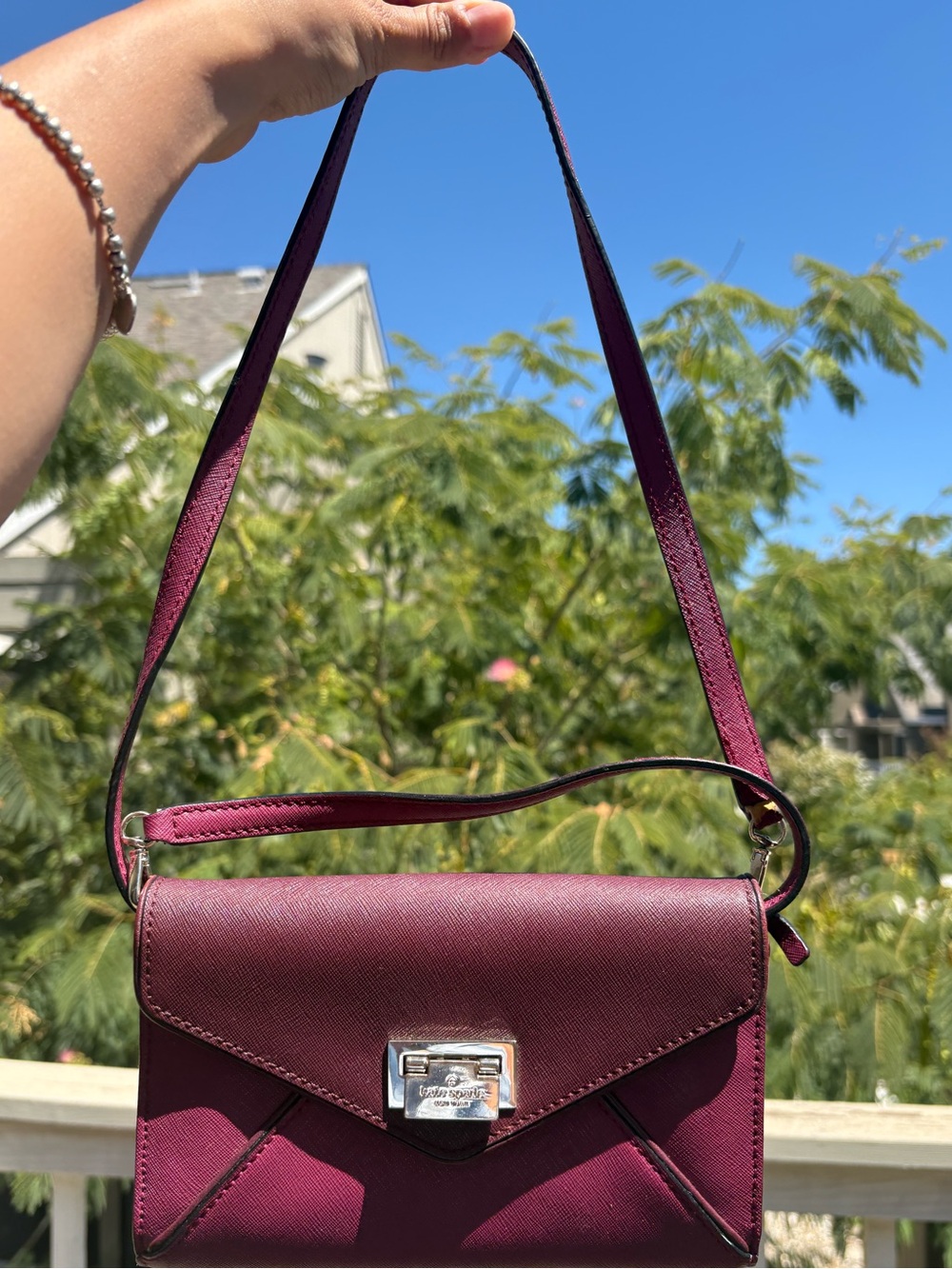 Kate Spade | Magenta/ Burgundy Saffiano Leather Clutch | Crossbody